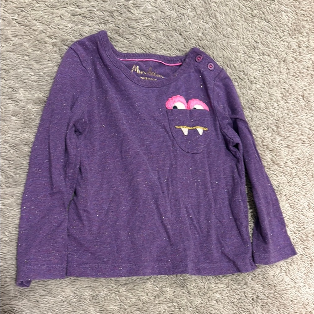 Mini Boden Purple Long Sleeve Tee with monster pocket